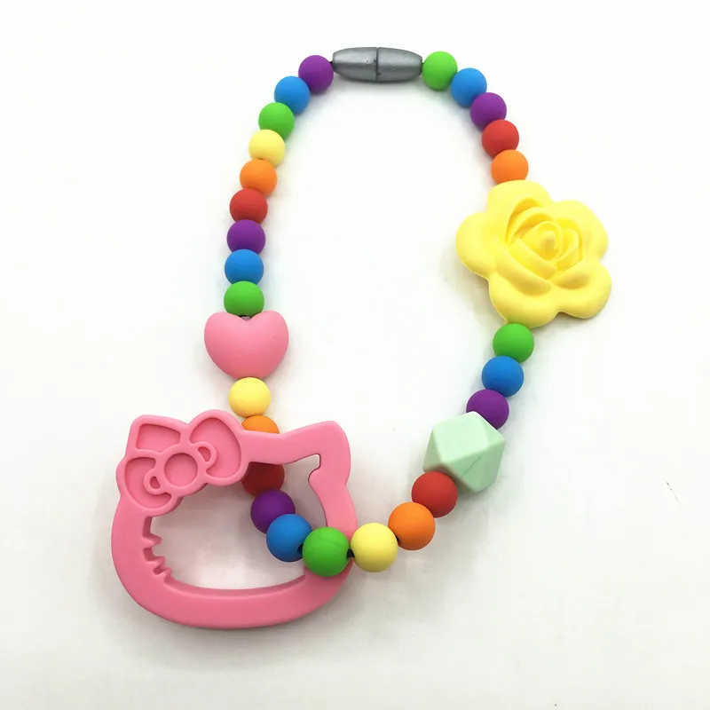 pink Силиконовые прорезывающиеся бусины hello kitty зубное кольцо для прорезывающихся зубов Прорезыватель игрушка силиконовые жевательные Прорезыватель для зубов аксессуар - Цвет: pink
