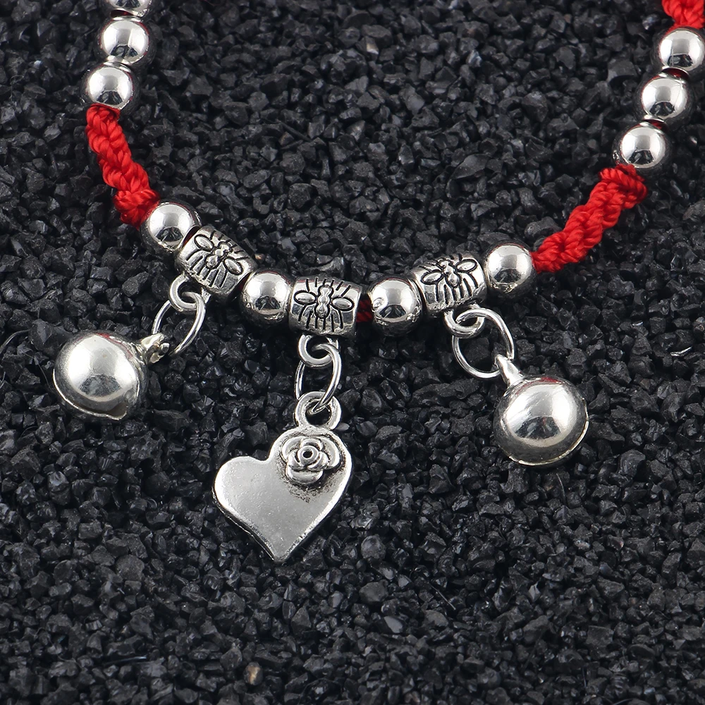 AMOURJOUX Fashion A Bracelet Lucky Red Thread String White Heart Charm Dual Layer Adjustable Chain Bracelets For Women | Украшения и