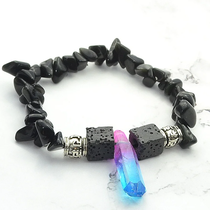 Ювелирные аксессуары ручной работы модный браслет из обсидиана гравия лавы