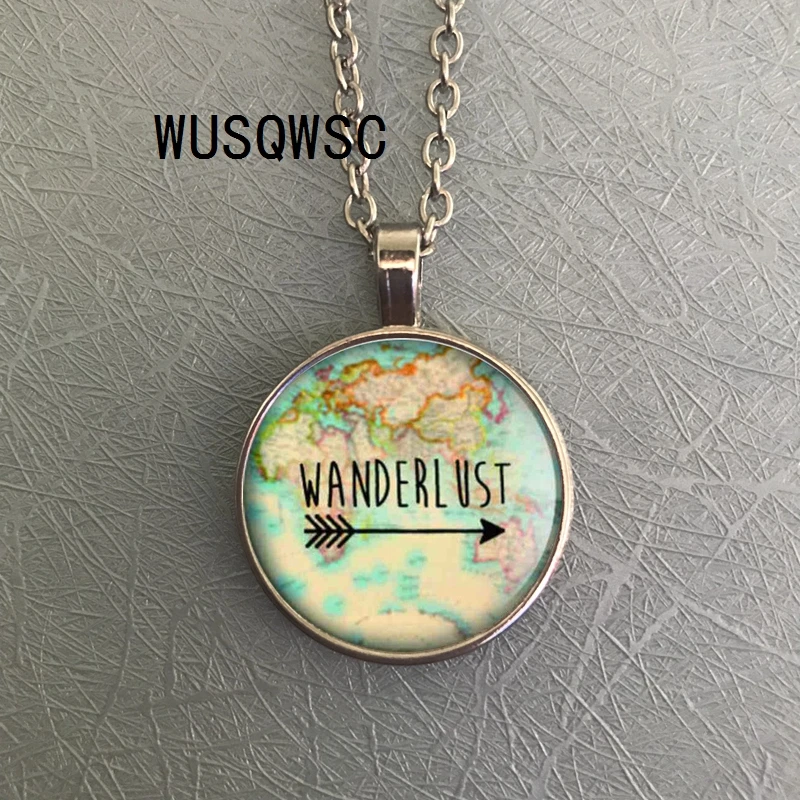 WUSQWSC Wanderlust карта мира ожерелье на заказ Модные уличные стеклянные кабошонные