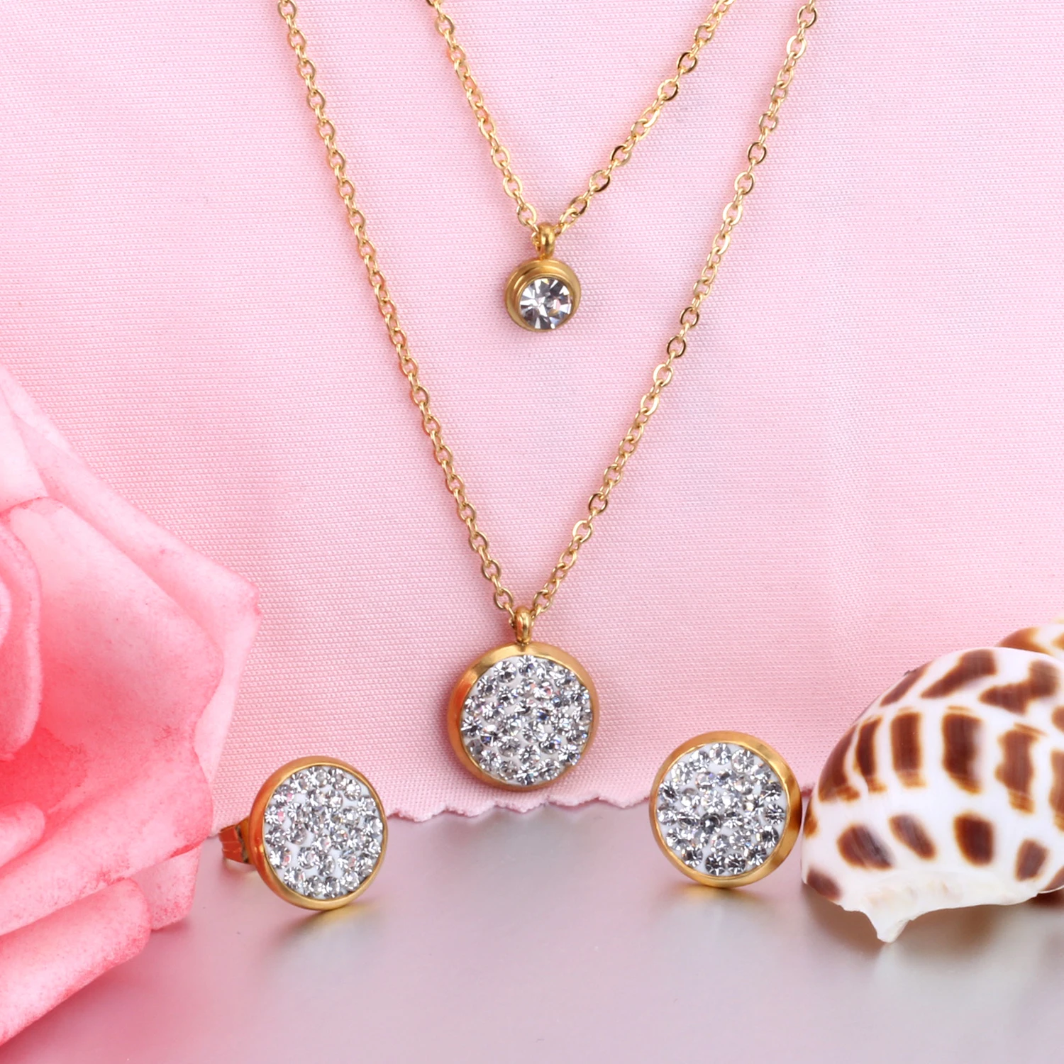 LUXUKISSKIDS Круглый с украшением в виде кристаллов двойное ожерелье серьги свадебные