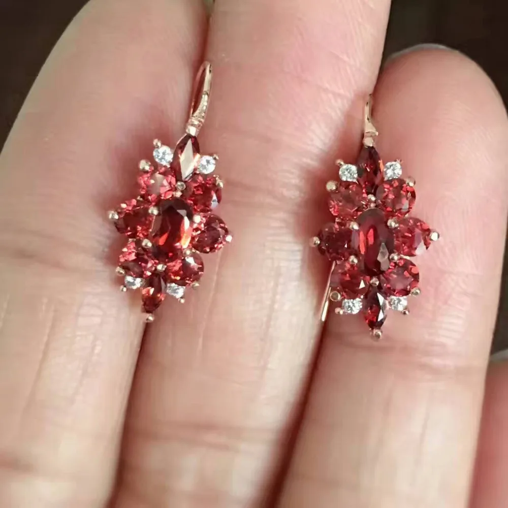 Женские серьги подвески из натурального граната вечерние стерлингового серебра