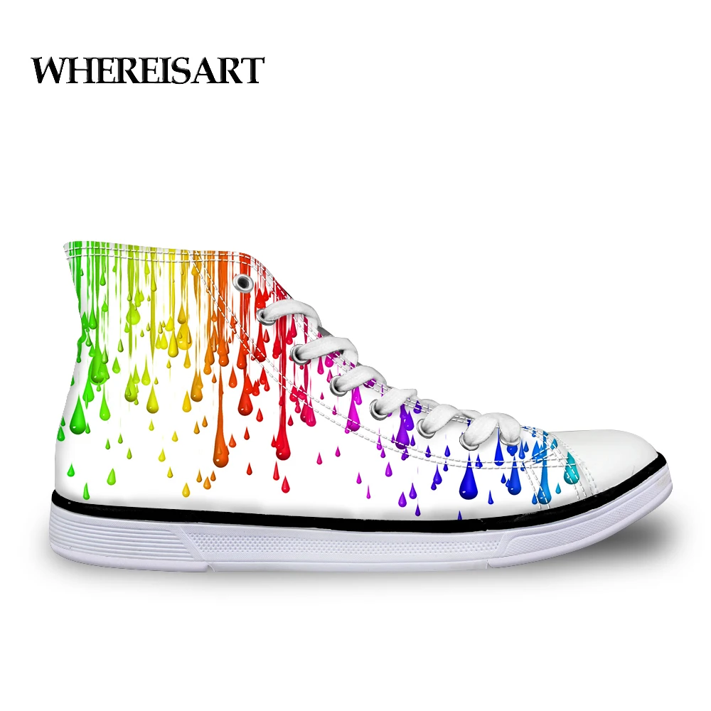 

WHEREISART Rainbow Graffiti Printing Shoes High Top Men Casual Flat Vulcanize Shoes White Mens Designer Sneakers Zapatos Hombre