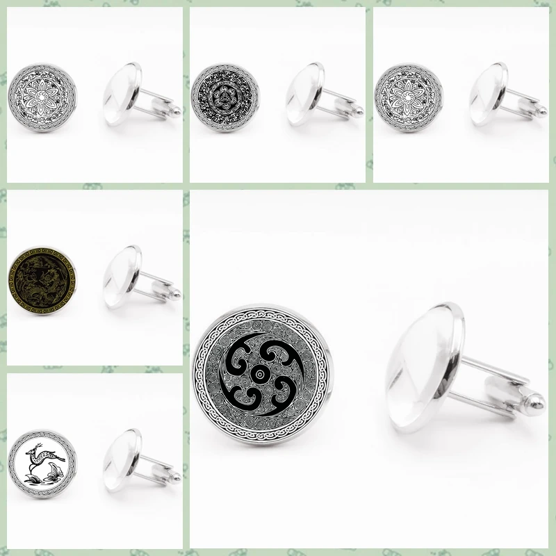 

2019 Fashion Classic Sacred Geometry Cufflinks Celtic Chinese Round Pattern Glass Tie Men's Cufflinks High Quality Men's Gifts