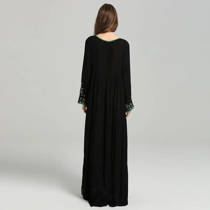 Летнее Длинное Платье в стиле бохо для путешествий с вышивкой V-образным вырезом |