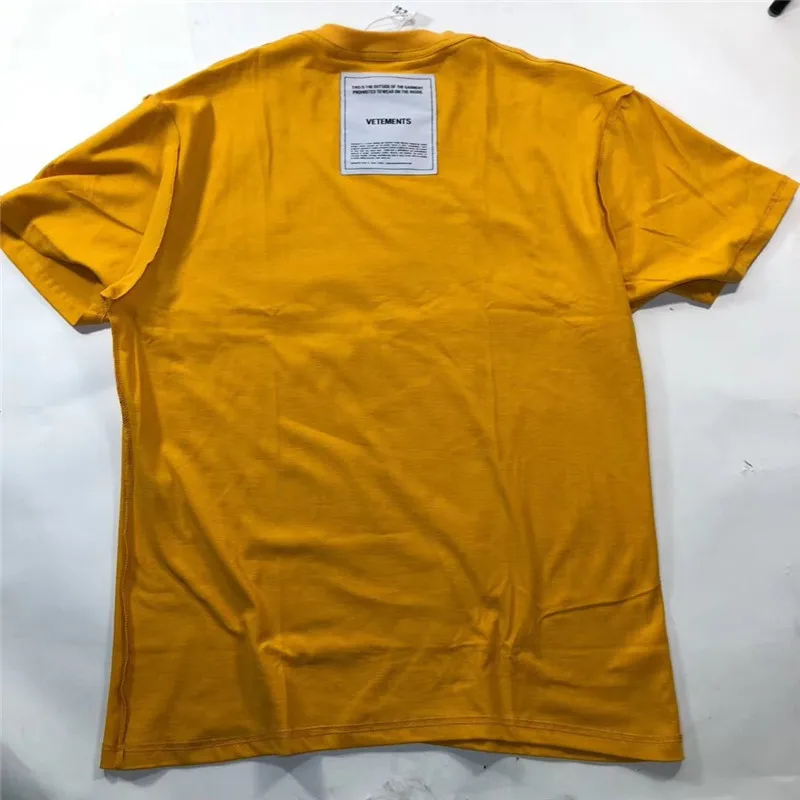 yellow Vetements, футболка для мужчин и женщин, 1:1, высокое качество, красный топ, вышивка, Vetements, футболки, модные, повседневные, Большой тег, Vetements, футболки - Цвет: yellow