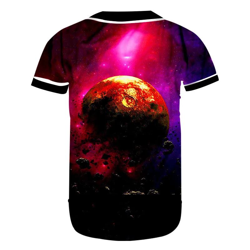 OGKB для женщин пуговицы Футболка Прохладный 3D принт пространство планета Бейсбол