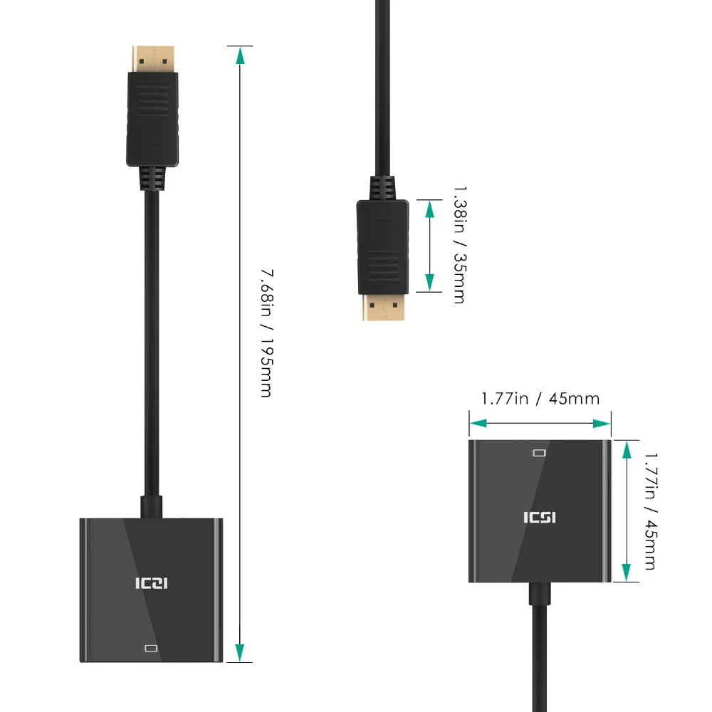ICZI DP to VGA конвертер DisplayPort адаптер папа мама позолоченный 1080P для ПК ноутбуков