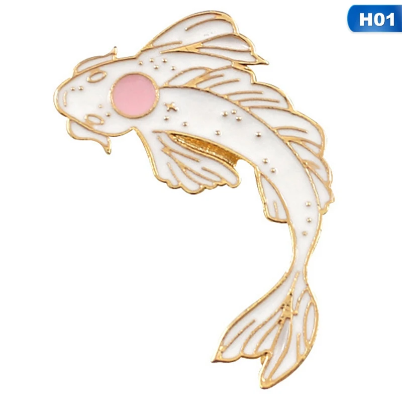 Розовая и белая брошь симпатичная Золотая рыбка эмалированная заколка для карпа