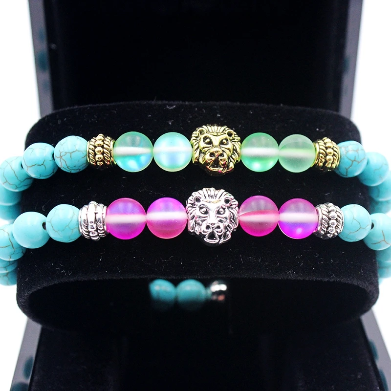 Модные золотые серебряные браслеты со львом Очаровательная корона пара