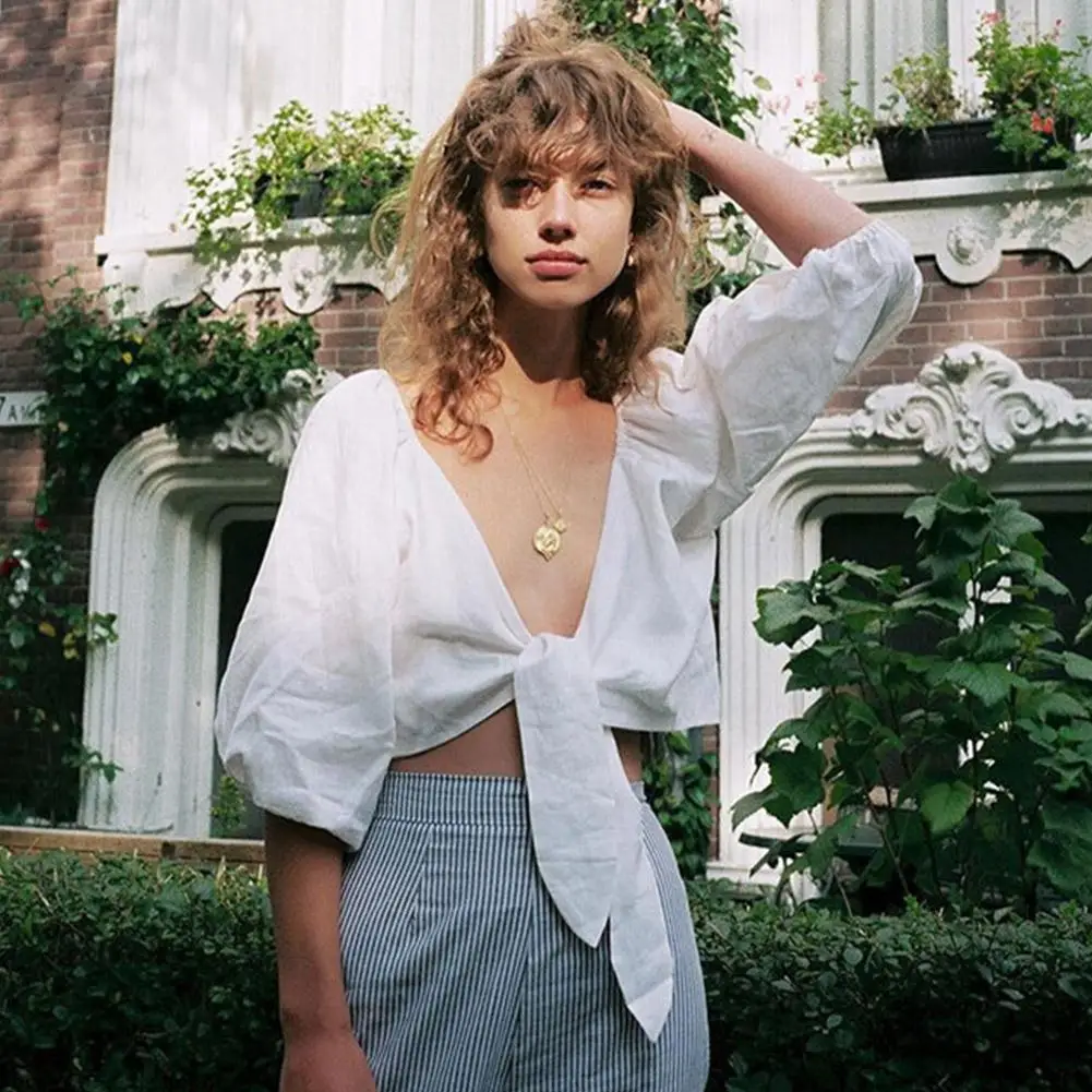 Женская винтажная Свободная рубашка Yfashion Повседневная с пышными рукавами и