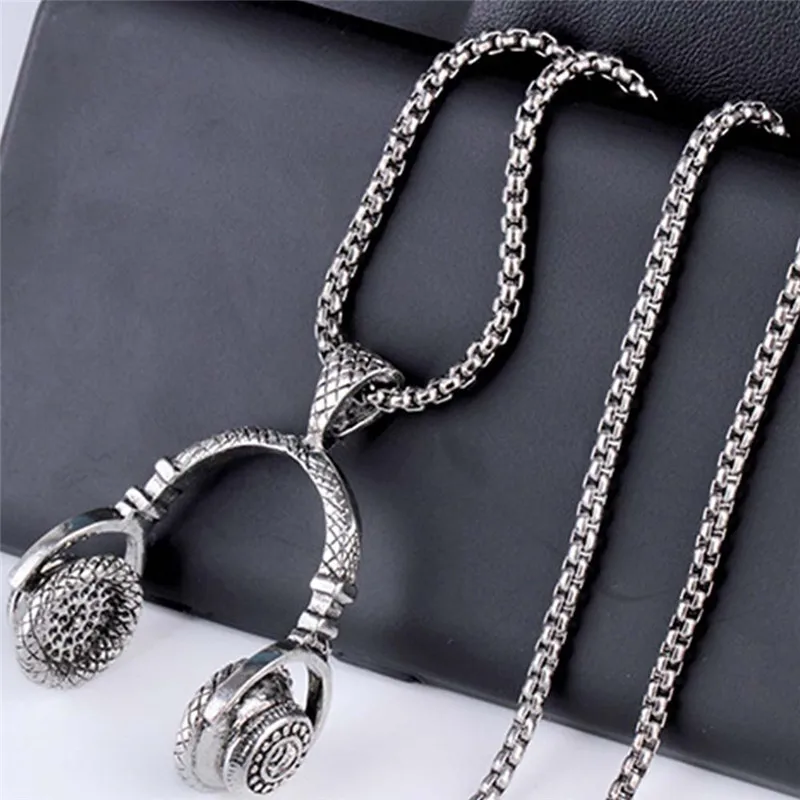 ROMAD панк Музыка подвеска в виде наушников ожерелья Золото/цепь для мужчин женщин