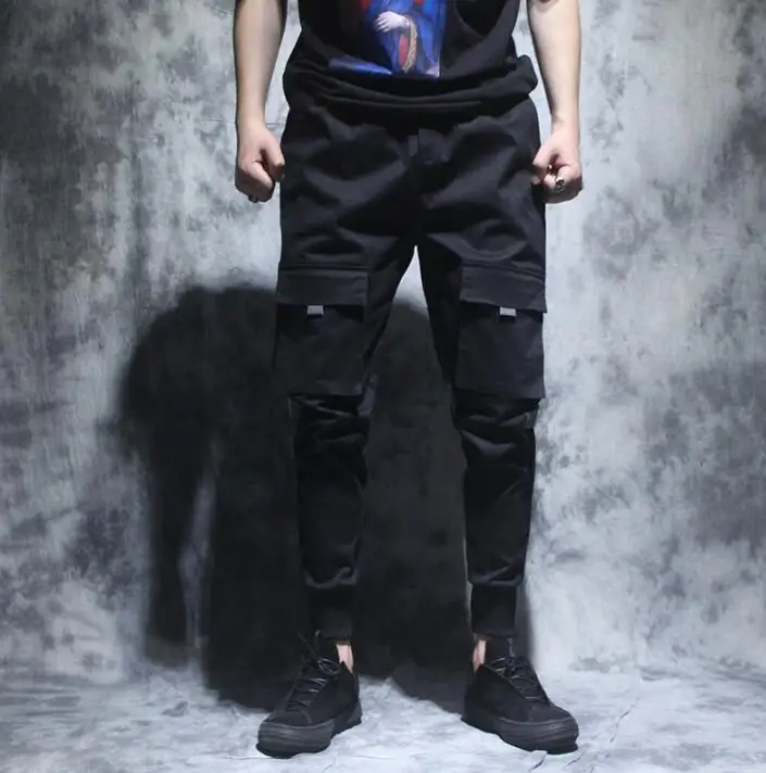 Black personality fashion Big pocket design harem pants mens trousers pantalones hombre cargo feet pants for men pantalon homme