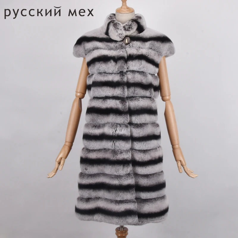 Настоящий мех кролика жилет с длинным мехом Модные женские зимние весь набор