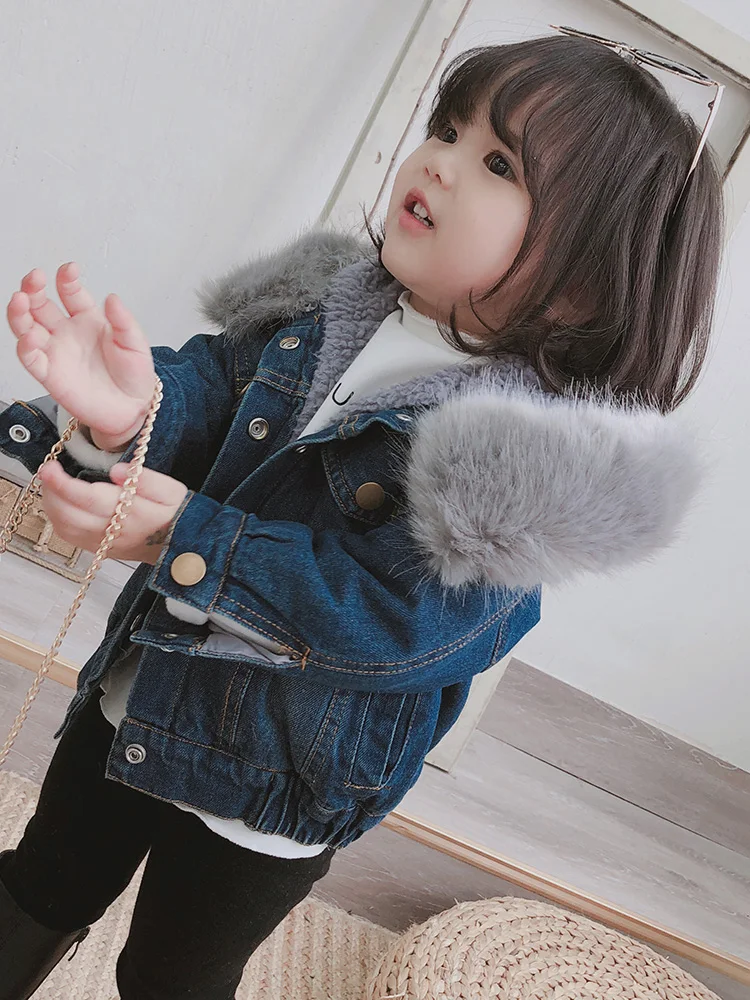 2018 зимняя одежда для мальчиков и девочек модная теплая джинсовая куртка из