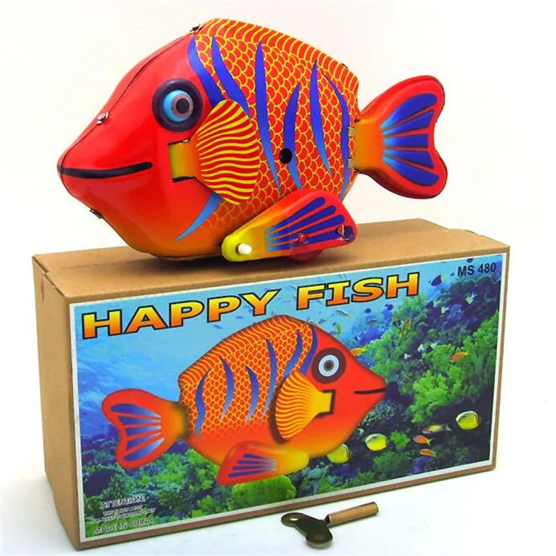 

Antique Childhood Memory Tin Toys Metal Craft Animal Collection Photography Props Xmas Gift Happy Fish