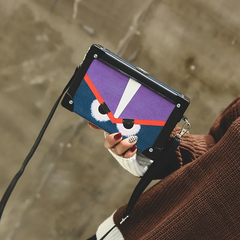 2017 Новая Мода Известный Старинные Мини Сумка Мультфильм Печати Заклепки Женская