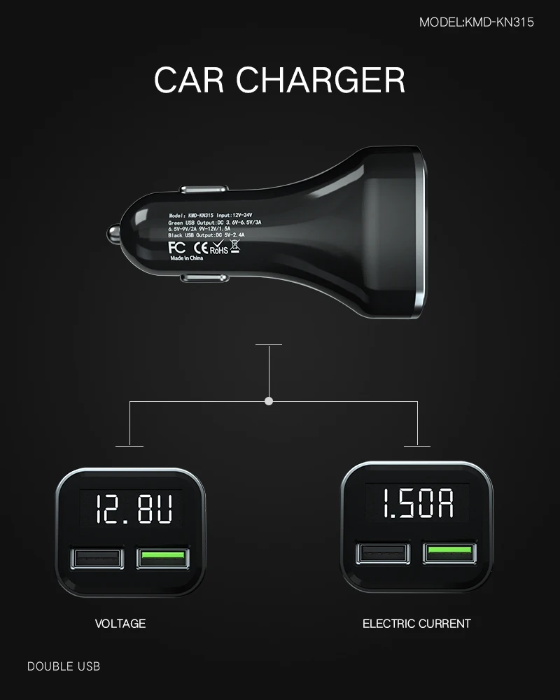 Автомобильное зарядное устройство VIKEFON Quick Charge 3 0 светодиодный дисплей USB быстрое