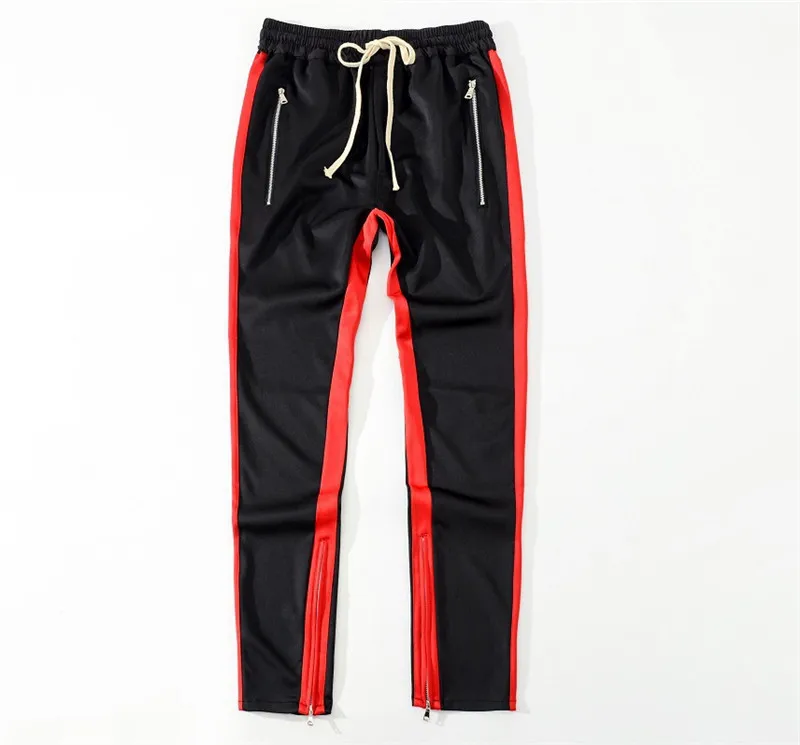 black with red Мужские спортивные брюки с боковой полосой, хип-хоп брюки с молнией на лодыжке, мужские спортивные штаны с эластичной резинкой на талии - Цвет: black with red