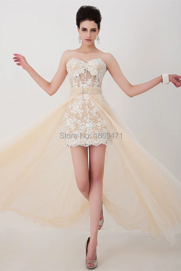 Short Prom Dresses Real New 2015 Beaded Floor Length Gown Heart Neck Two Pieces With Detachable Skirt (sf-l71)_ | Свадьбы и