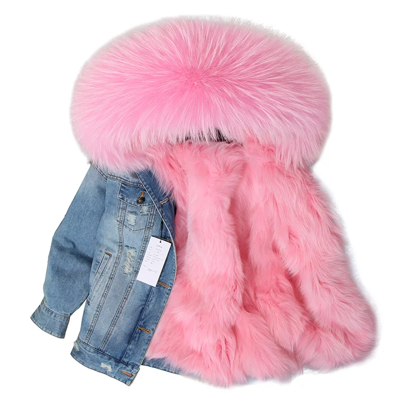 Maomaokong denim jacket natural fox fur lined jacket coat  Women's jacket   women winter coats 2020 Women's fur coat