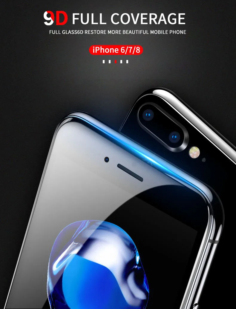 9D полное покрытие изогнутое закаленное стекло для iPhone 6 6s 7 8 Plus x защитная пленка