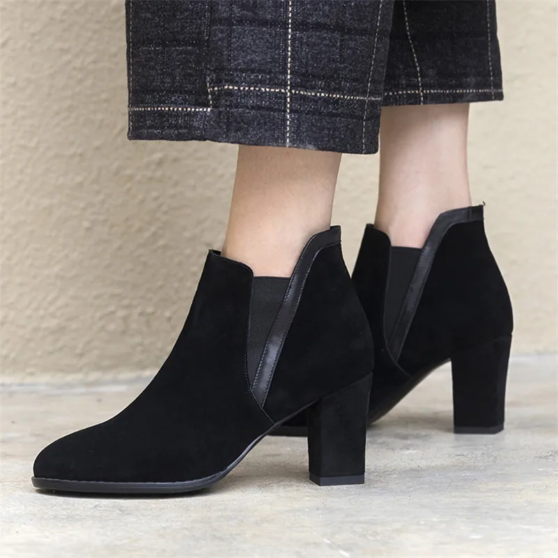FEDONAS1Fashion/женские ботильоны из коровьей замши обувь на высоком каблуке с круглым