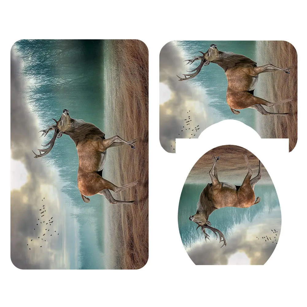 3pcs mat-A Душ Шторы 4 шт./компл. Животные олень Стиль Аксессуары для ванной комнаты ванны коврик Ковер Крышка для унитаза кружка для Шторы s с крючками YLS09 - Цвет: 3pcs mat-A