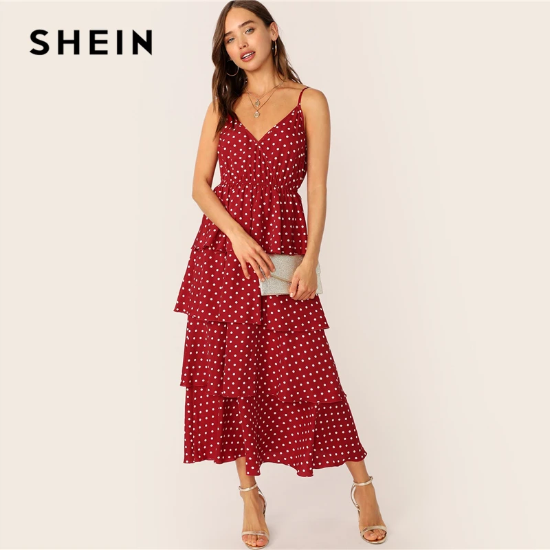 SHEIN Платье На Бретелях С Многослойными Оборками Женское Платье С Рюшами Летние Длинные Платья