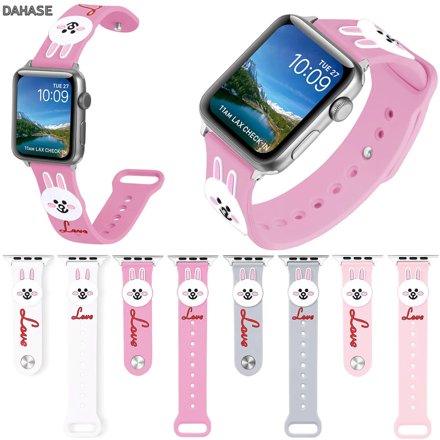 Милый мультяшный Кролик Силиконовый ремешок для Apple Watch Series 4 3 2 1 лента кролик