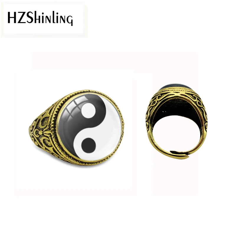 2019 Новые Модные Винтажные кольца Инь Янь черно белые стеклянные подвески