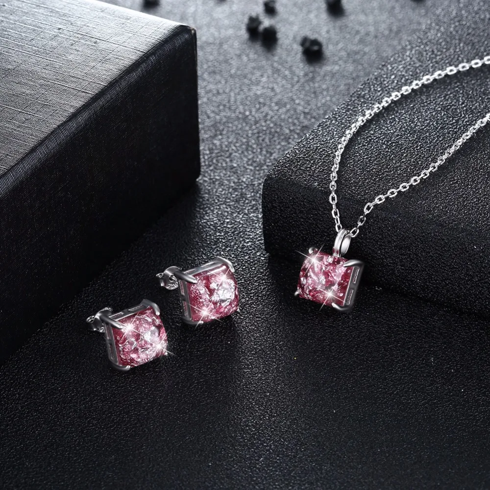 Женское Ожерелье Swarovsk из стерлингового серебра 925 пробы квадратная форма аметист