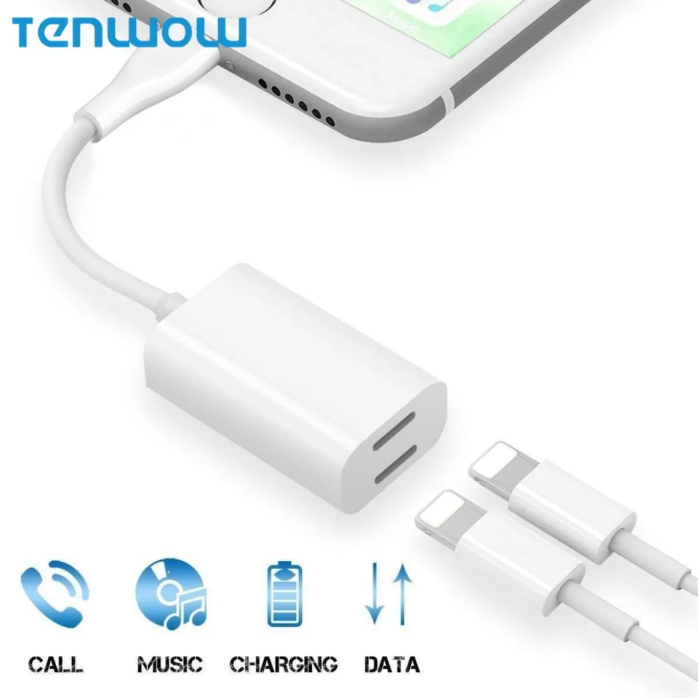 Двойной для Lightning Jack адаптер наушников аудио + вызов iPhone 7 8 10 X Зарядное устройство