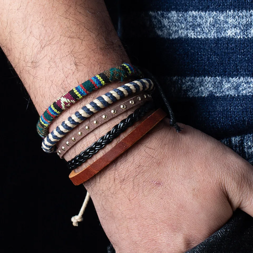 Новинка 2022 классические этнические мужские ювелирные изделия плетеные кожаные