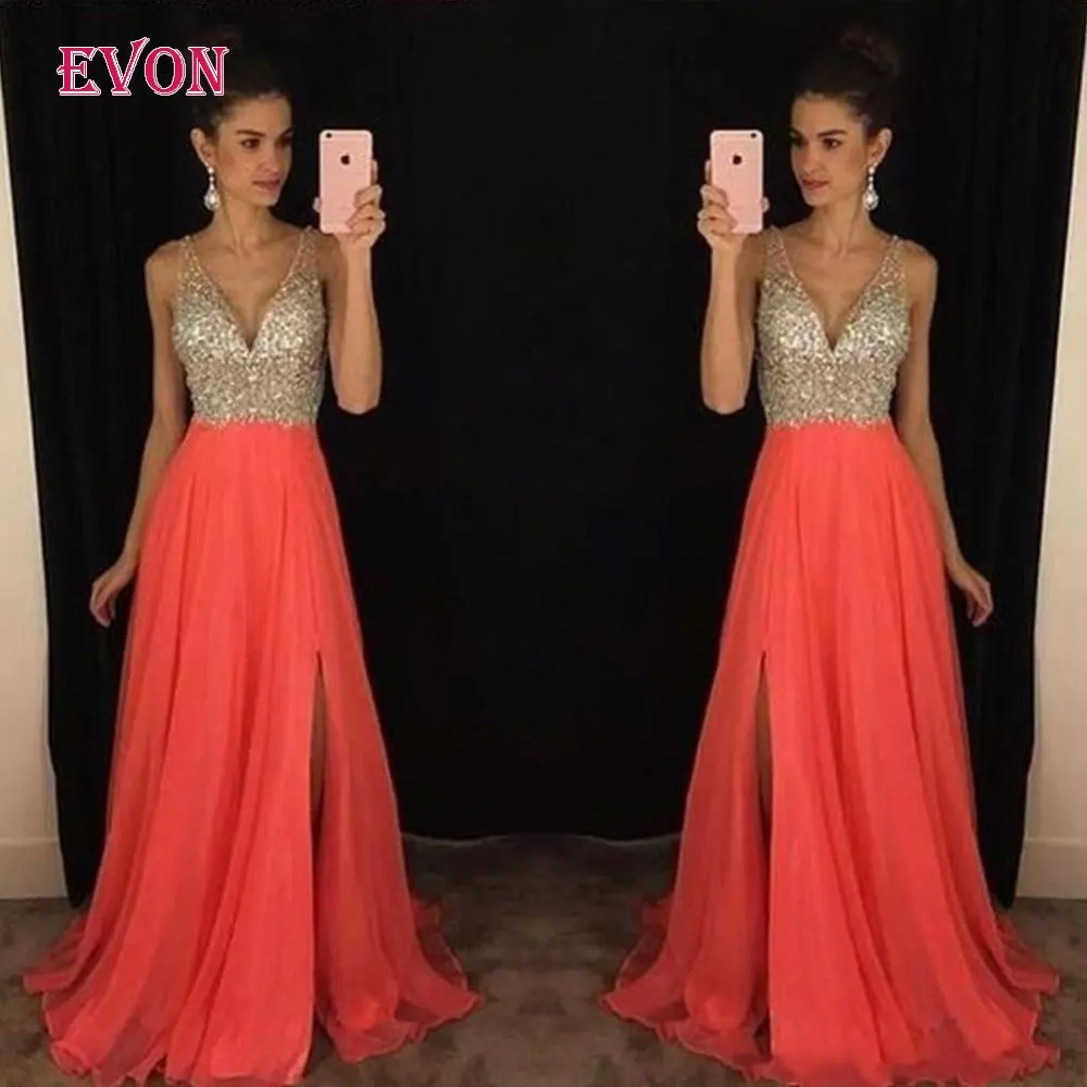 Vestidos de festa Дешевые Длинные платья для выпускного вечера с блестками и v-образным вырезом вечернее платье Vestidos de gala Vestidos de fiesta largos