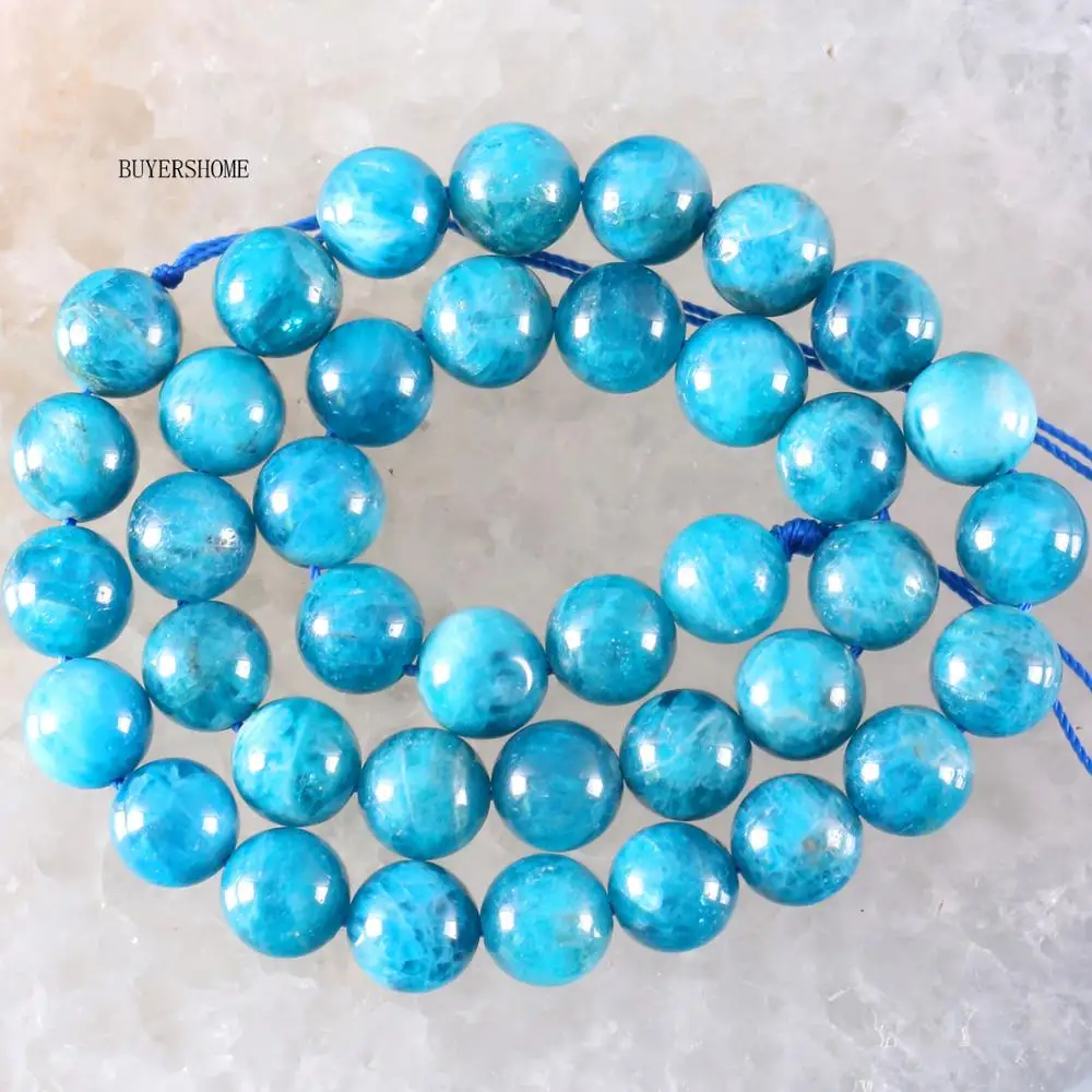 

Free Shipping Natural Stone 10MM Blue Apatite Round Loose Beads For Making Necklace Bracelet Earrings Strand 15" (37 Beads)A021