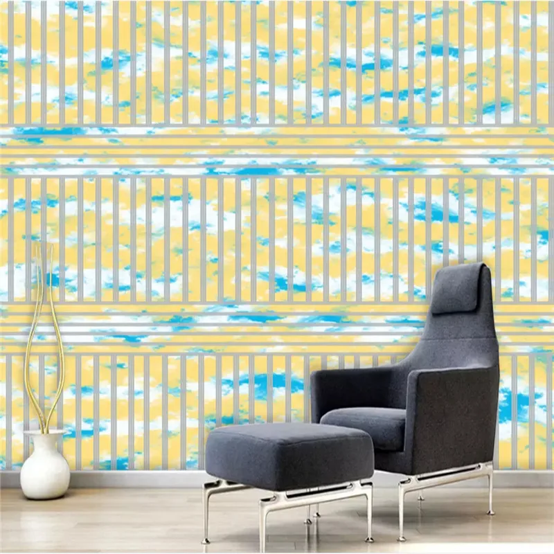 

Custom Chinese Image Can Be Layered Mural Wallpapers for Living Room Walls 3D Geometric Lines Yellow Blue Wall Paper Home Decor