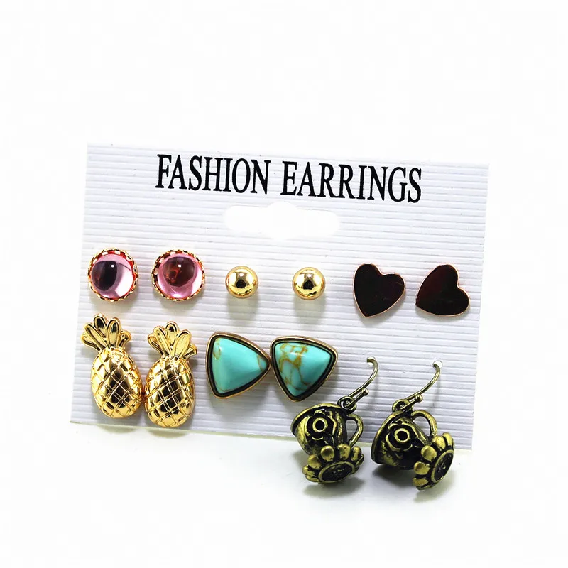 ENZE new fashion 6 pairs / set of earrings mixed heart-shaped plant retro pendant hundred matching accessories wholesale | Украшения и