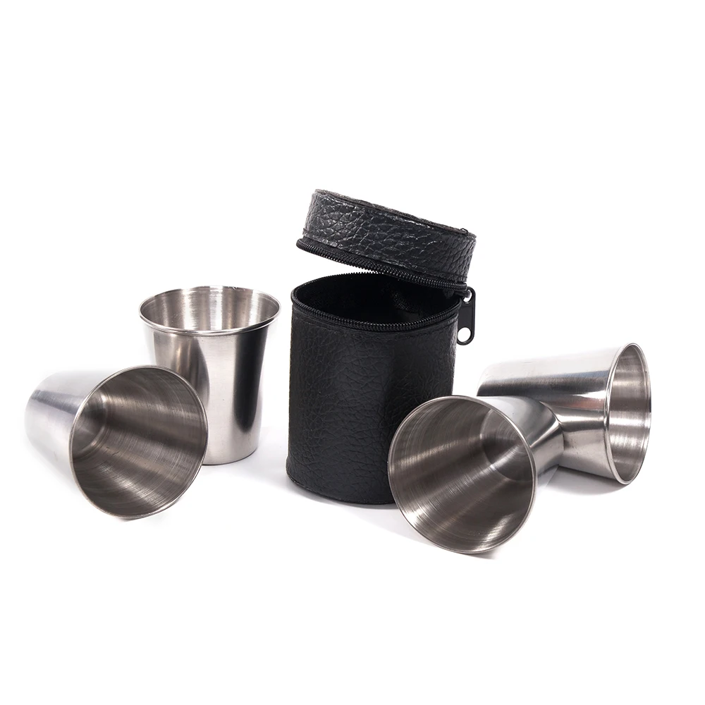 Бесплатная Сумка набор из 4 чашек Складные портативные дорожные стаканчики для