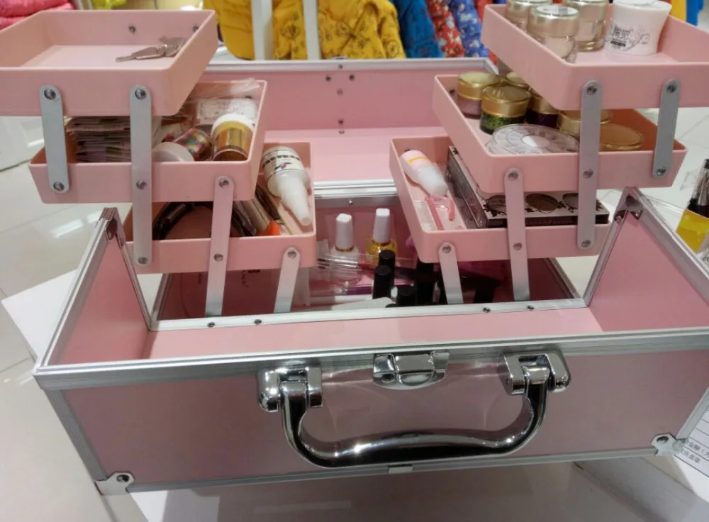 FB102P алюминиевая косметичка с внутренним трехслойным подносом Розовый Модный