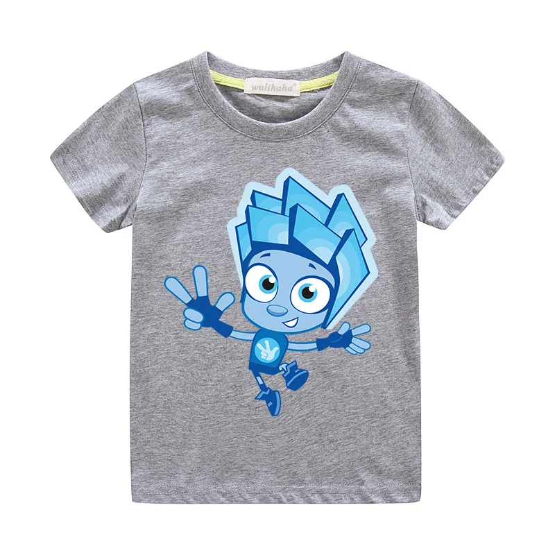 Детские летние футболки для мальчиков и девочек костюм футболки с принтом «Фиксики», одежда Тонкие Детские футболки из хлопка, топы для детей, ZA094 - Цвет: Grey T-shirts