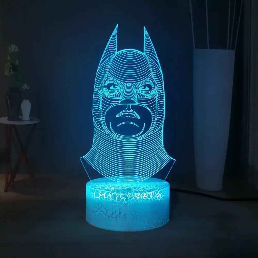 3d визуальная Настольная лампа с головой Бэтмена праздничный светильник Декор