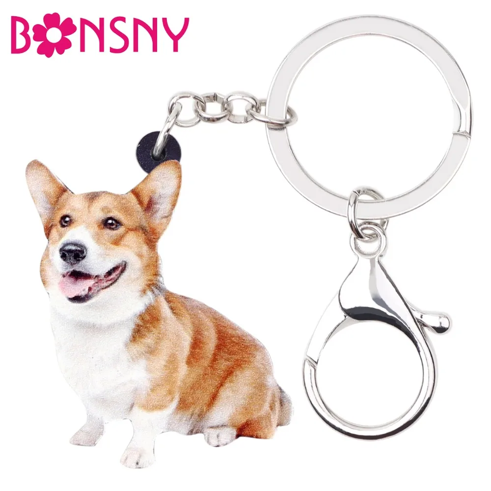 

Bonsny Acrylic Sweet Welsh Corgi Pembroke Dog Key Chains Keychain Rings Cute Animal Jewelry For Women Girl Ladies Handbag Charms