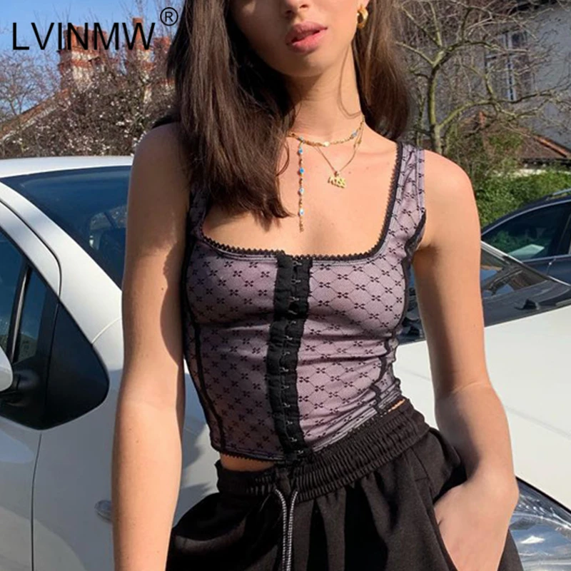 Женский укороченный топ LVINMW сетчатый однобортный Топ в горошек с вырезом