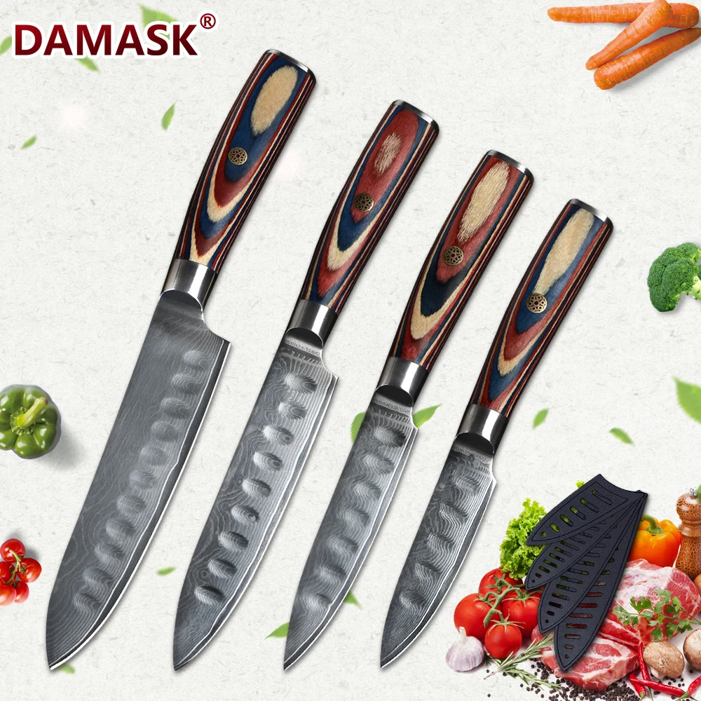 DAMASK Дамасские Ножи японский кухонный нож Pakka Деревянная ручка 67 слоев VG10