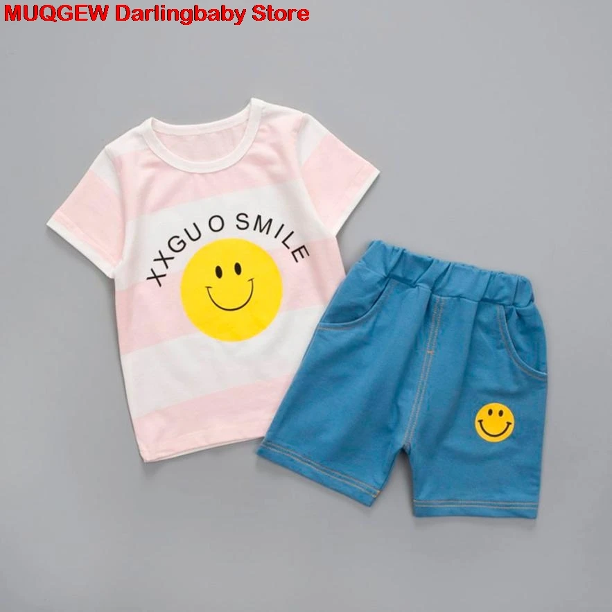 Kids Clothes Girls Smile Letter Printed Summer Top T-shirt Shorts Pants Set Boys Fashion Cool Children Clothing | Детская одежда и