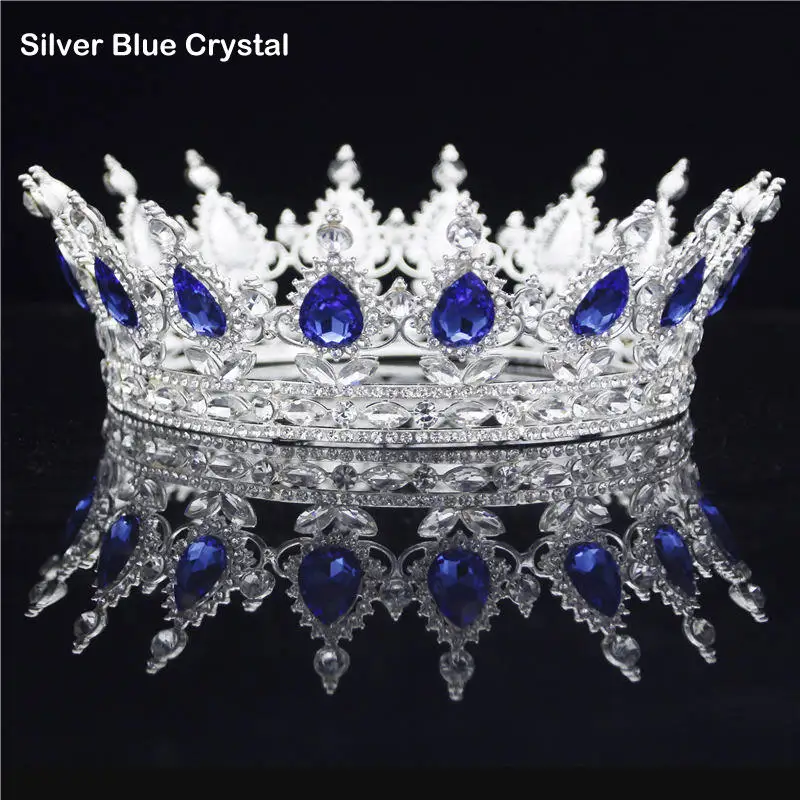 Silver Blue Барокко Королева Король невесты тиара Корона головной убор выпускного вечера свадебные диадемы и короны Театрализованное украшение для волос аксессуары - Окраска металла: Silver Blue