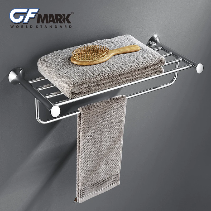 

GFmark Towel Hanger Modern Style Wall Mounted Chrome Surface Towel Bars Bathroom Towel Rack Shelves Holder Badkamer Accesoires