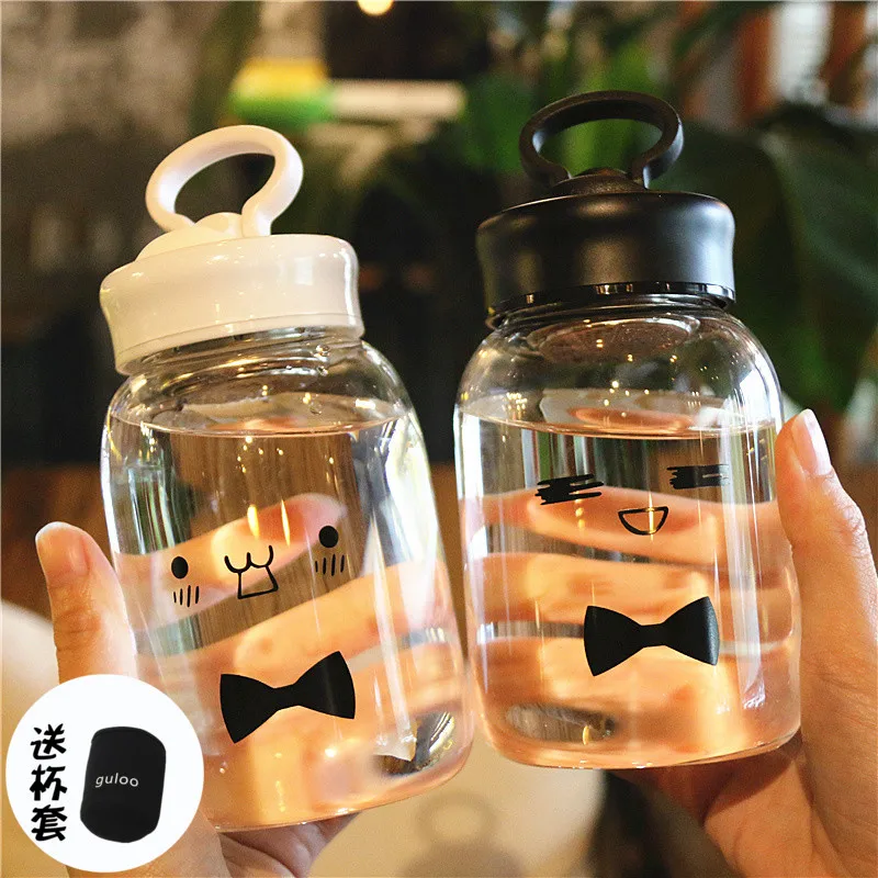 Real Cute Transparent Heat-resistant Glass Simple Small Water Bottle Portable Direct Drinking Applicable With Rope Brief | Дом и сад
