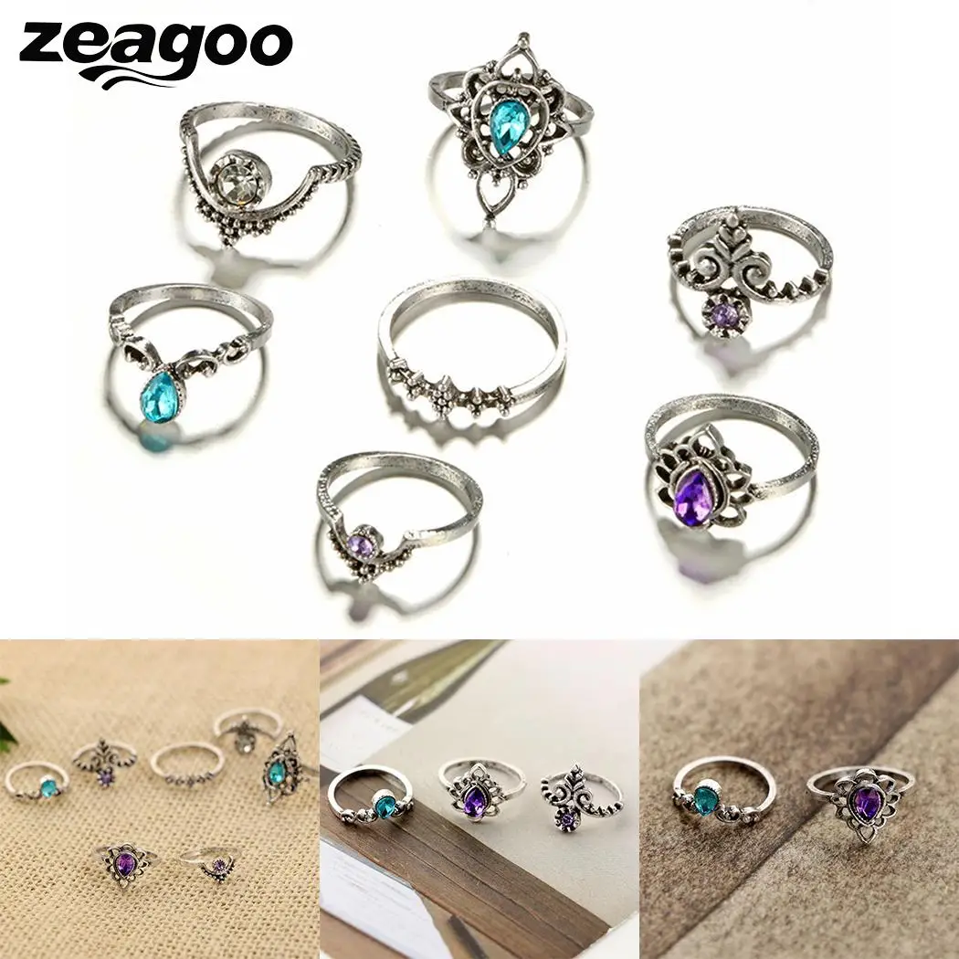 Zeagoo модные геометрические формы кольцо набор для женщин Ретро стиль полые